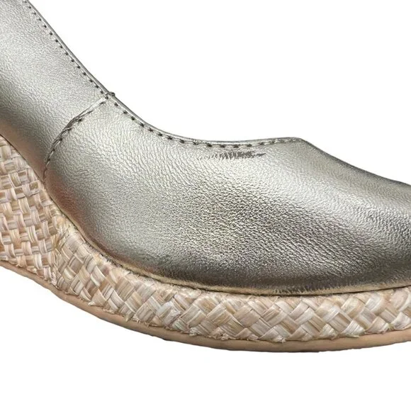 Lilly Pulitzer Gigi Leather Slingback Open Toe Gold Wedge Sandals Women's Sz 7. - Picture 9 of 14